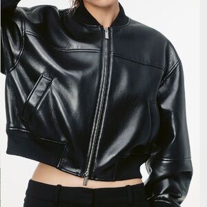 Aritzia Shiny Black Bomber Jacket Babaton Synergy Bomber